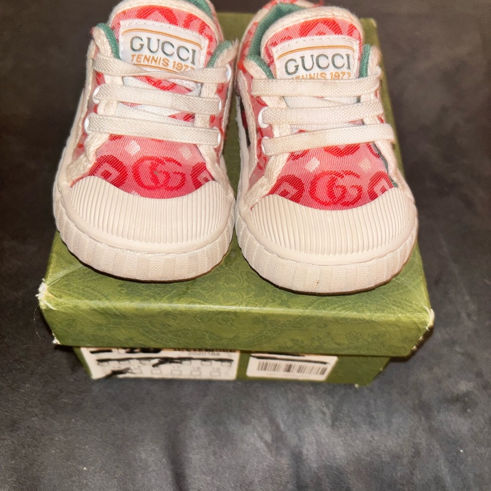 Gucci Kids Pink Red GG Logo Tennis Sneakers
